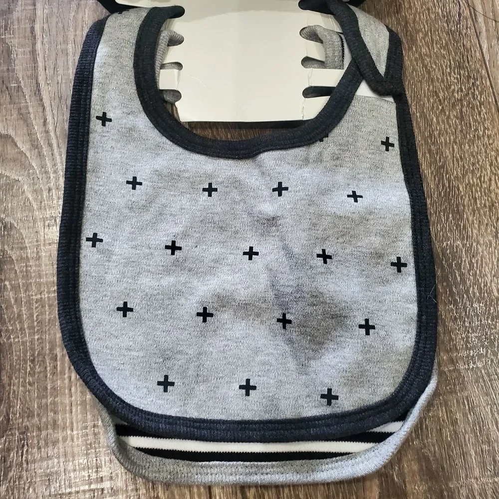 NEW Baby Bibs Cloud Island Gray and Black Snack Bib Set 3 Pieces